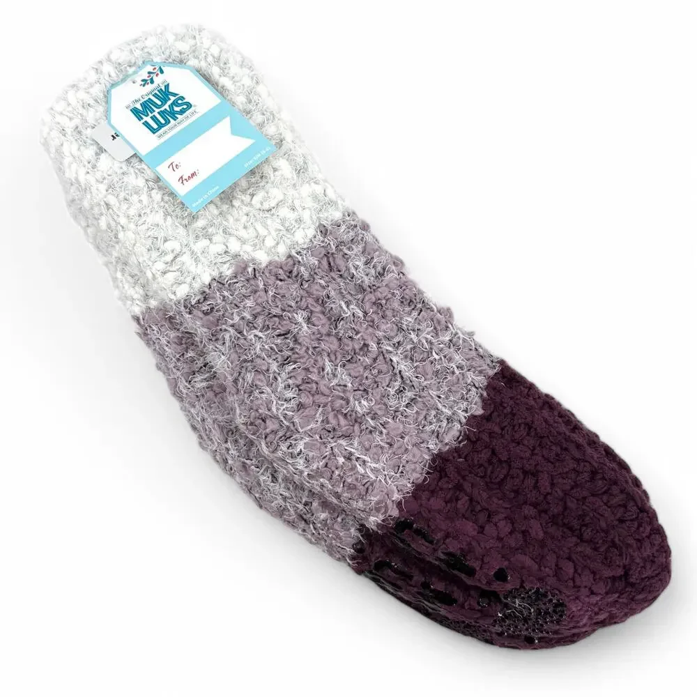 Muk Luks Purple Stripe Cabin Socks Shea Butter Infused No Slip S/M 6-8